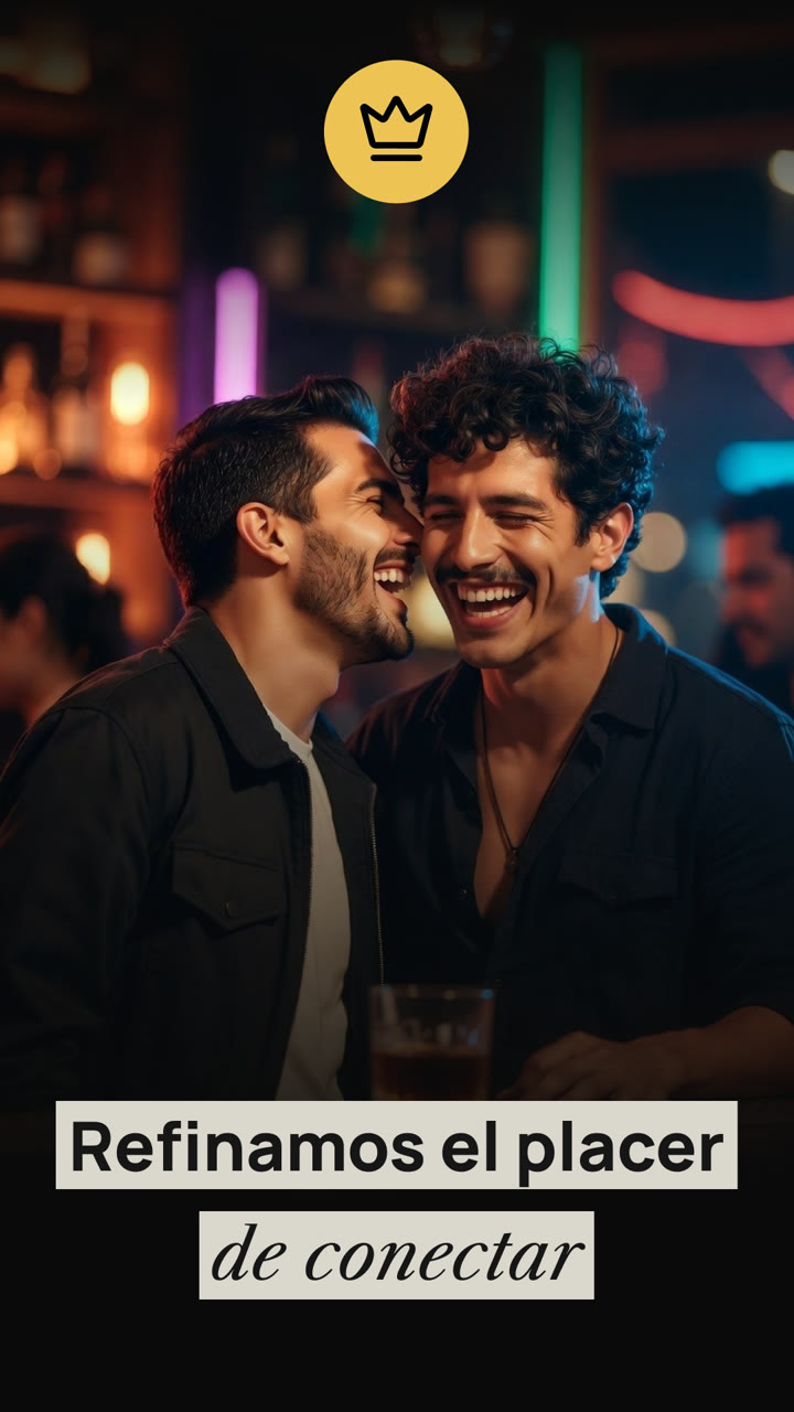 Luxura ad for the LGBT audience: two men laughing together in a bar