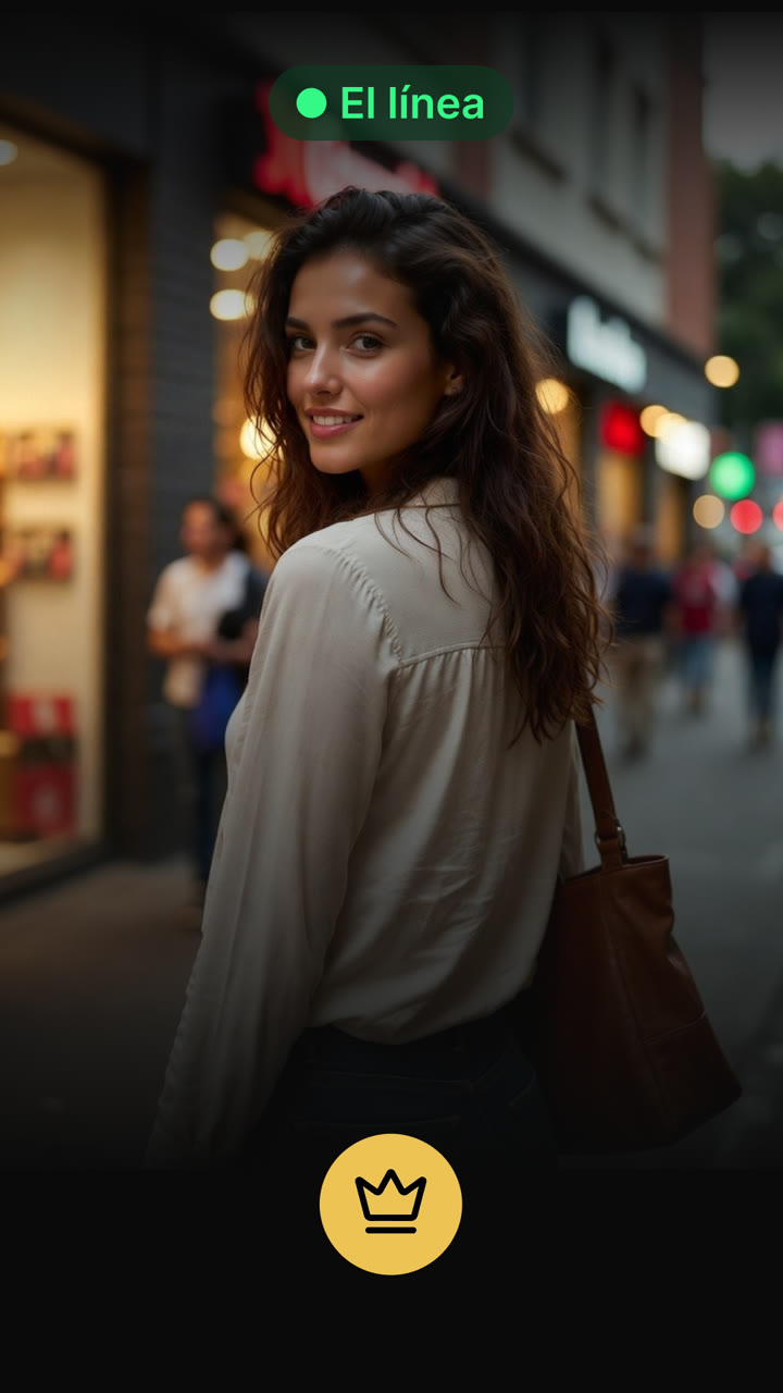 Luxura ad for the men audience: a woman on a Bogotá street at dusk under the app's online badge