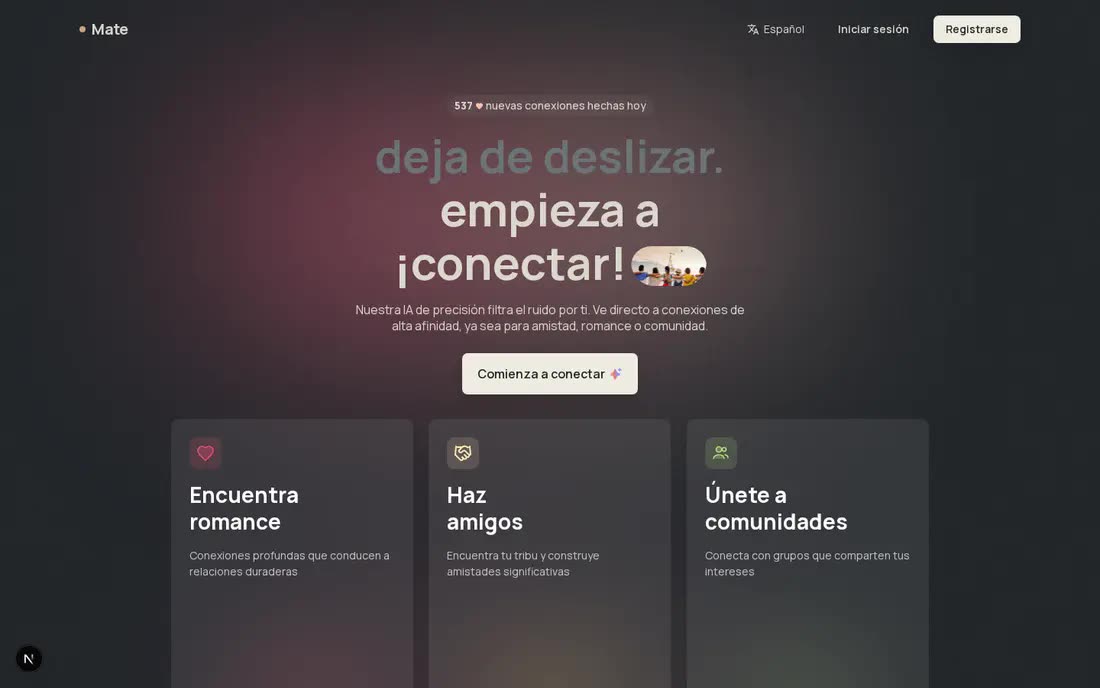 The Mate landing page in English