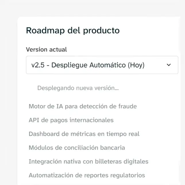 Roadmap del producto LeanCore: despliegue automático de nuevas funciones