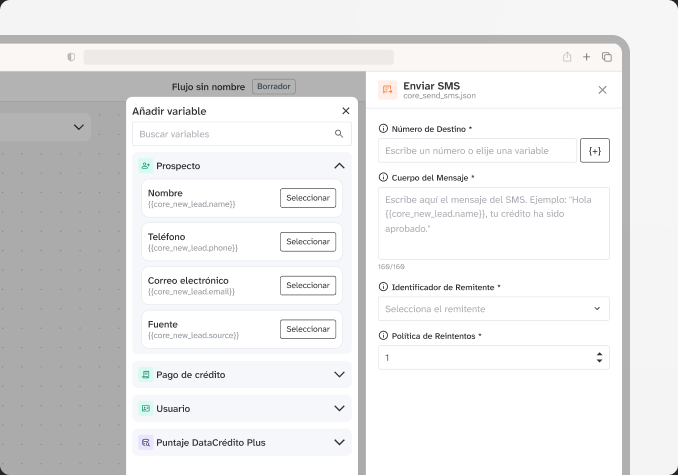 Configuración de un nodo Enviar SMS con variables