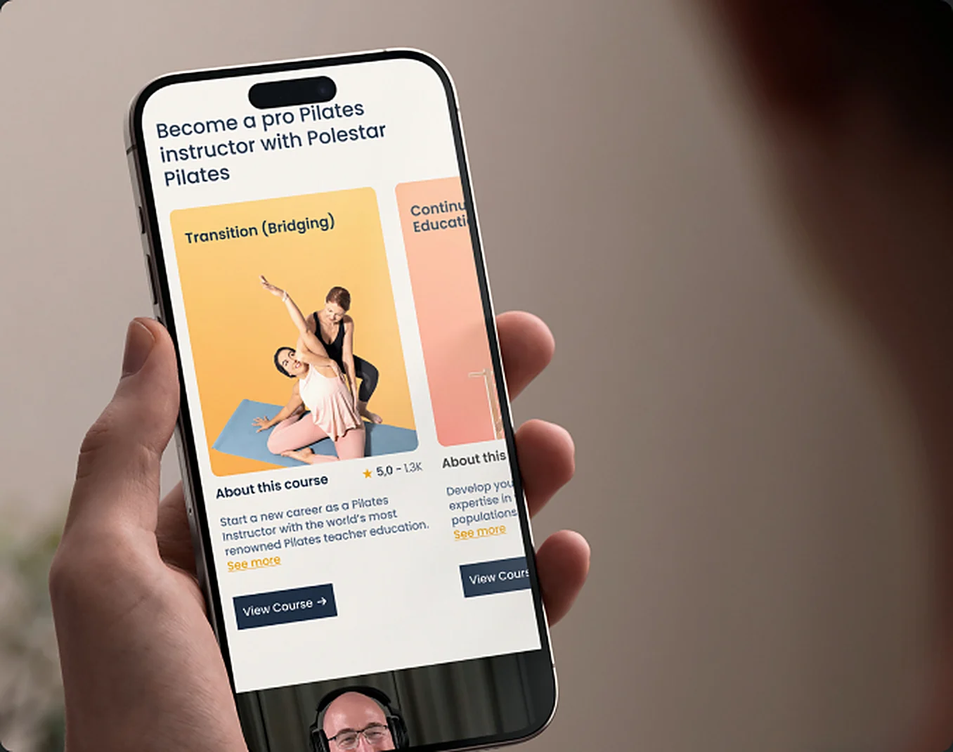 App del curso de Pilates de Polestar en un iPhone